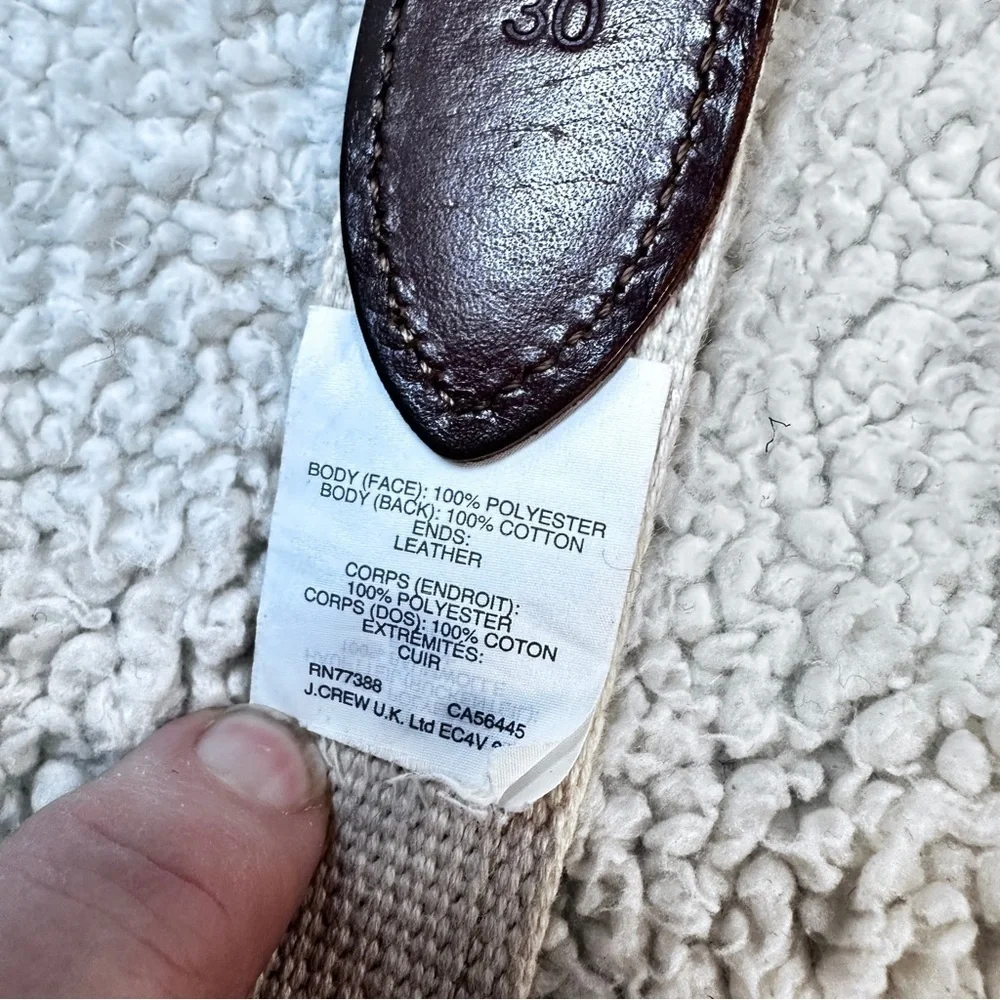 J. Crew Cotton Blue & Cream Anchor Nautical Leather Trim Silver Tone Buckle, 30